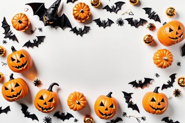 halloween frame border with spooky Halloween treats orange pumpkins chocolate cookies candy perfect for autumn party design