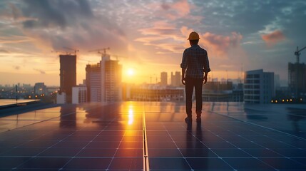 architects and investors discuss real estate projects using clean energy or solar cells within residential construction projects Concept using clean energy in large residential constru : Generative AI