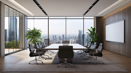 Professional Zoom Background of modern, professional meeting room. with conference table and chairs