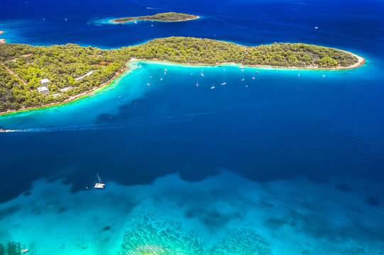 view of the sea and coastline in Vrboska place, Island Hvr scenery.
