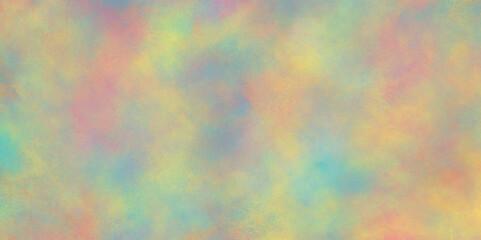 Holographic rainbow color paper texture with stains, blur holographic rainbow foil iridescent panoramic texture with cloudy stains, amazing colorful abstract watercolor texture.