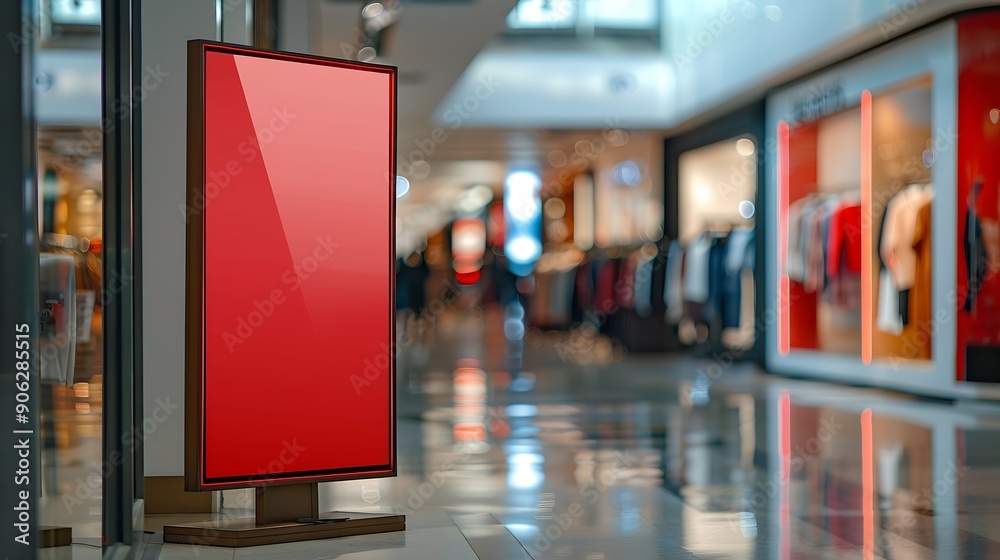 Aufkleber red blank sign inside shopping mall mock up advertise display frame setting over the clothes line in