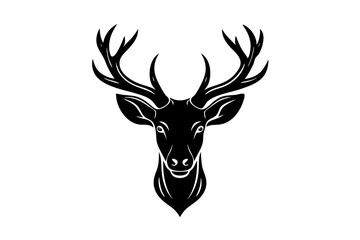 isolated black silhouette of a deer head collection, Set of deer silhouette vector. Deer Silhouette, Deer Head
