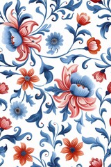 seamless pattern Sophisticated in vibrant blues and reds. Conveyed in watercolor