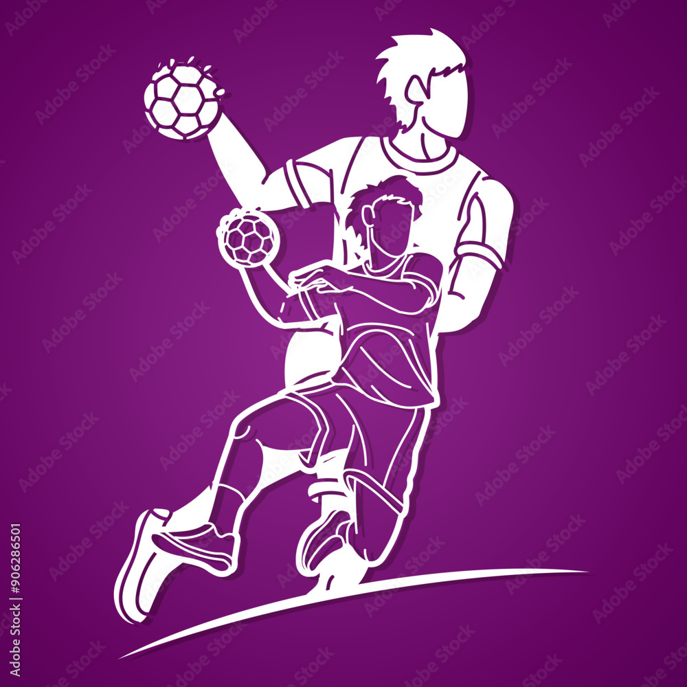 Wall mural Handball Sport Male Players Mix Action Cartoon Graphic Vector