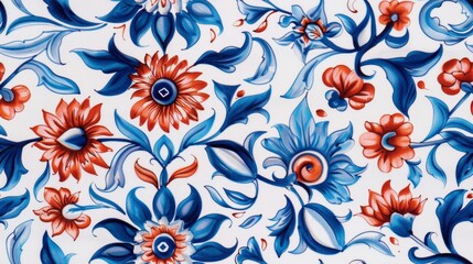 seamless pattern Sophisticated in vibrant blues and reds. Conveyed in watercolor
