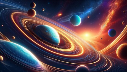 abstraction of solar system galaxy, star and planet