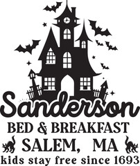 Sanderson Bed and Breakfast Funny Halloween Rustic witch castle T shirt Design