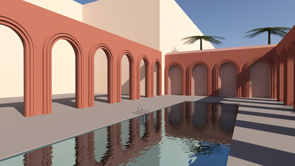 House building with sky background.3D rendering ,3D illustration	
