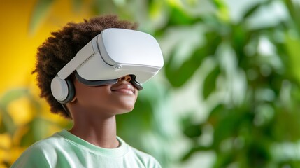 Child Using VR Headset in Bright Room