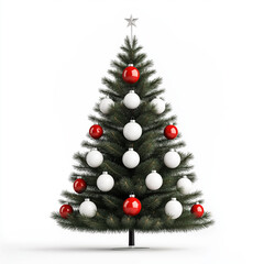 Christmas tree decorated in the colors of the Japanese flag, with white ornaments and red circles, isolated on white 