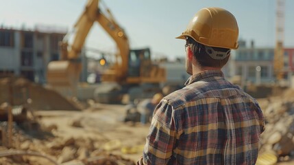Man checking work process on construction site working : Generative AI
