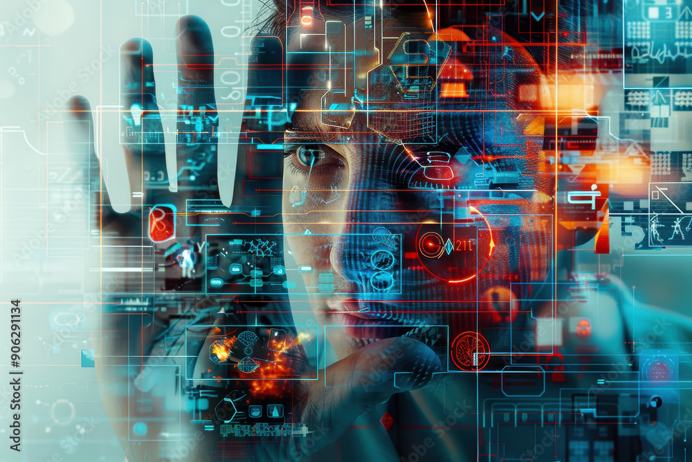 Poster a man is looking at a computer screen with a hand in front of his face. the image is a representatio