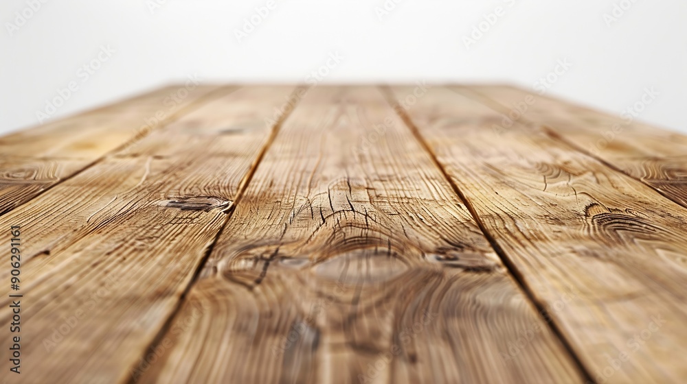 Poster empty light wooden table isolated on white : generative ai