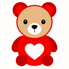 draw a simple cute teddy bear with red heart art  vector  illustration