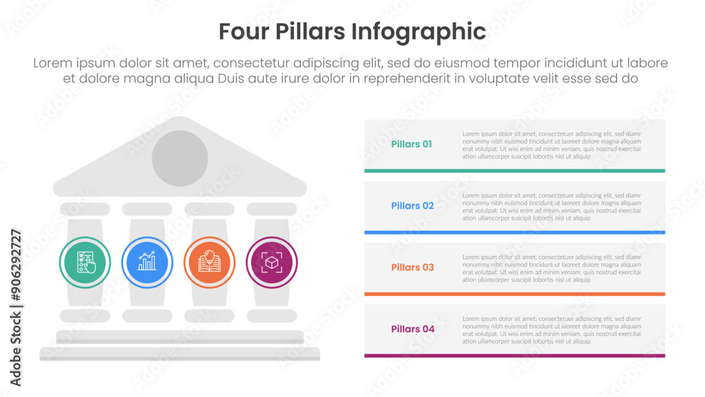 Fototapete four pillars framework with ancient classic construction infographic with 4 point stage template wit