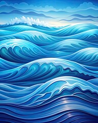 Fototapeta premium Artistic depiction of blue ocean waves.