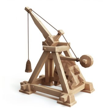 recommend clip art: 3D Render, Low Poly style of a trebuchet, on isolated white background