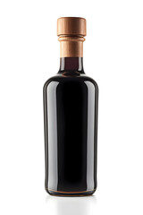 Small bottle with balsamic vinegar isolated on the white background