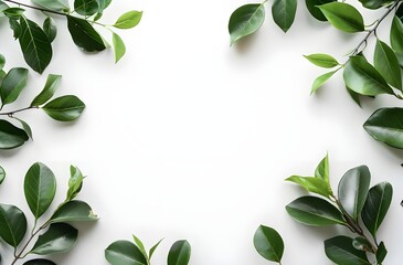 Fototapeta premium Natural green leaf on white background, Green leaf frame on white background