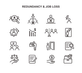 Layoffs, redundancy and job loss. Modern line icon set, editable stroke icons.