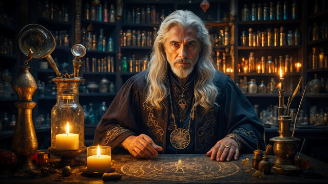 An alchemist in his alchemy lab