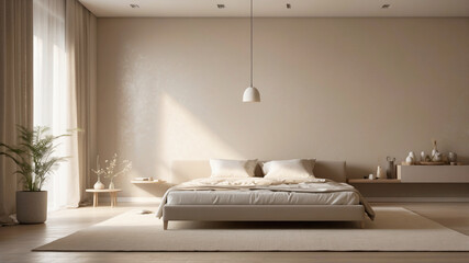 Minimalist living room in beige colors