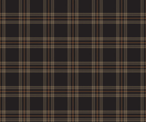 Plaid fabric pattern, black, brown, yellow, seamless for textiles and design clothing, skirts, pants, aprons, tablecloths, blankets or decorative fabrics. Vector illustration.