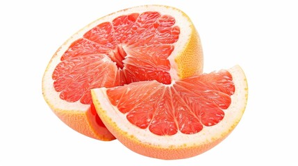 A vibrant grapefruit with sections, displaying the juicy pink flesh, isolated on a white background, perfect for product advertisements with ample copy text space