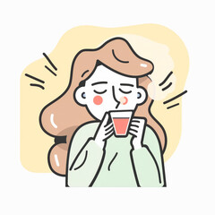 Simple Line Art Icon of Girl Drinking Coffee