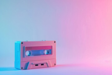 Obraz premium Retro Audio Cassette with Neon Gradient Background - Perfect for Music and Display Design