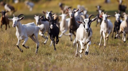 Dynamic Scene of Goats Running in Open Terrain