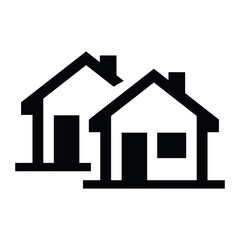 A simple icon depicting two stylized houses located next to each other in the same neighborhood.