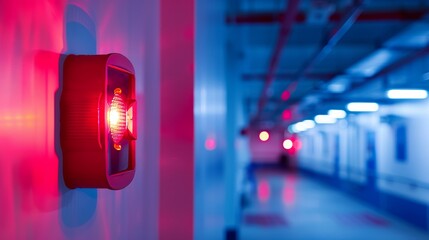 Industrial building safety equipment includes a fire alarm with a fire detector, quick strobe light, and wall-mount speaker for immediate alert.