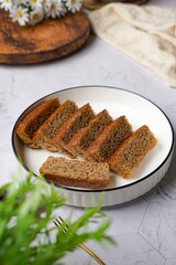 Slices of banana cake in a white plate