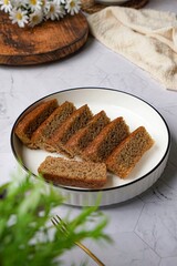 Slices of banana cake in a white plate