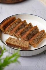 Slices of banana cake in a white plate