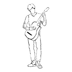 Silhouette of person playing guitar on transparent background. Perfect for stickers, logos, icons and tattoos