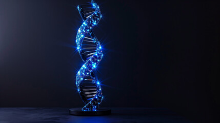 Illuminated DNA Helix Sculpture Displayed Against A Dark Background In A Contemporary Exhibition
