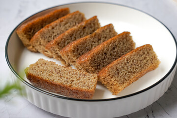 Slices of banana cake in a white plate