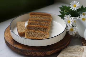 Slices of banana cake in a white plate