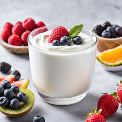 high-protein Greek yogurt with a cup of fresh Strawberries and blueberries