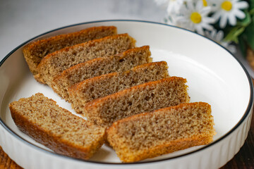 Slices of banana cake in a white plate