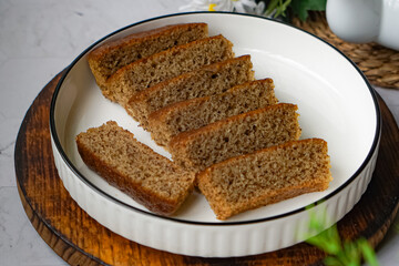 Slices of banana cake in a white plate