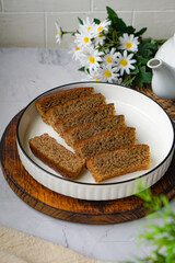 Slices of banana cake in a white plate