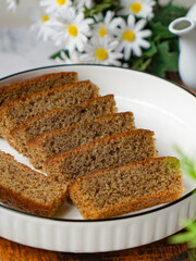 Slices of banana cake in a white plate