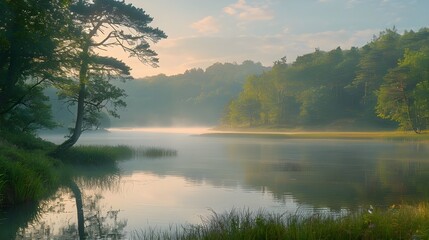Fototapeta premium morning mist over lake