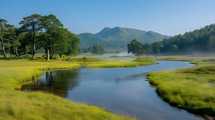 landscape with lake and mountains