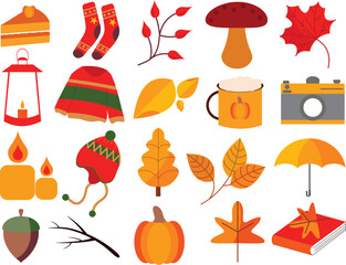 autumn icons set illustration