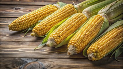 Close up of fresh raw corn cobs on rustic wooden surface, corn, cobs, fresh, raw, organic, farm, agriculture, close up